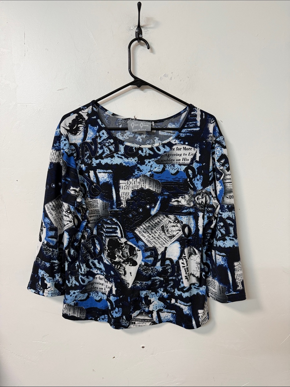 Women's Blue Black Printed Long Sleeve Tee